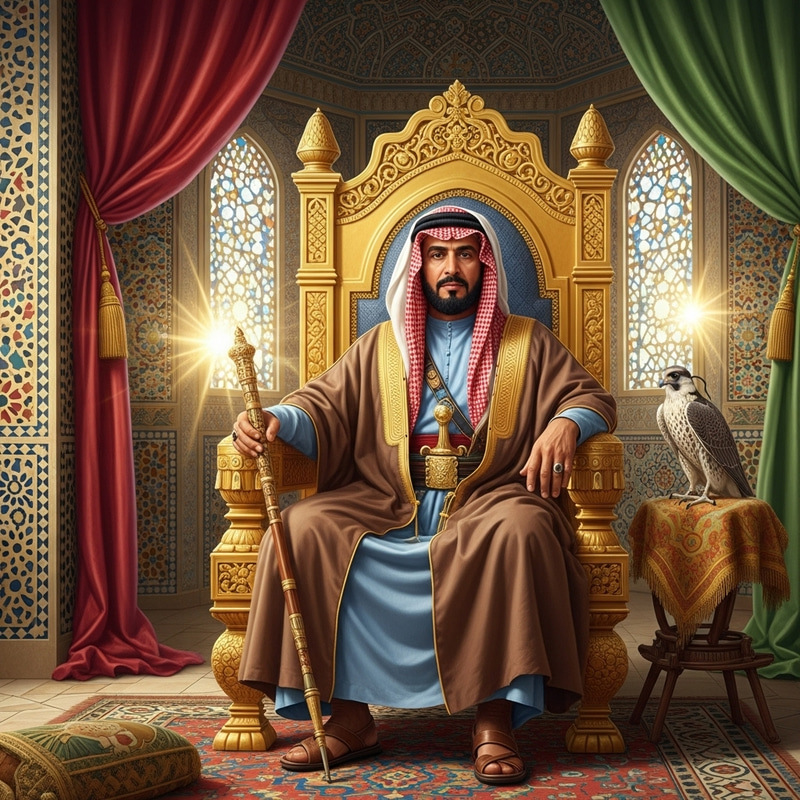 Arabian King on Golden Throne in Luxurious Hall Arabian King on Golden Throne in Luxurious Hall