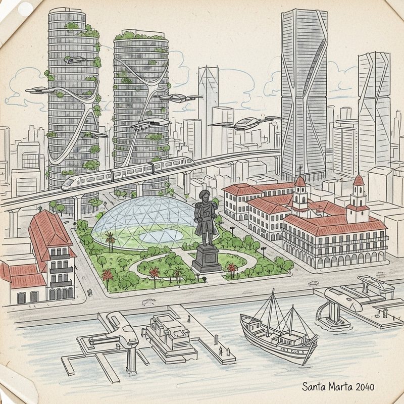 Futuristic Santa Marta 2040 | Urban Sketch Cityscape
