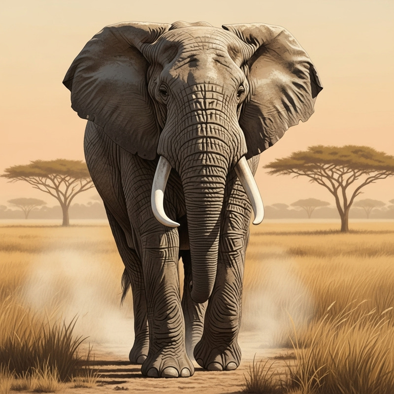 Majestic Elephant in African Savannah | Wildlife Scene Majestic Elephant in African Savannah | Wildlife Scene