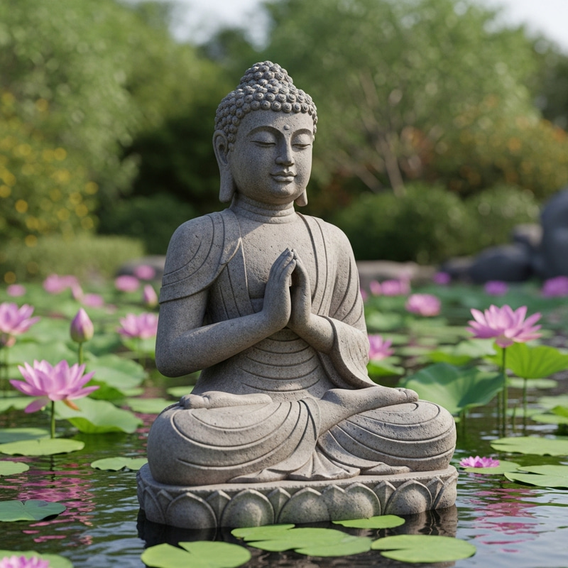 Serene Buddha Statue in Tranquil Garden