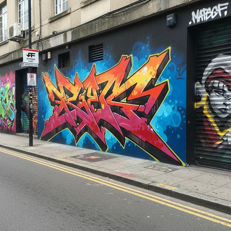 Dynamic Street Mural: Bold Graffiti Art in Urban Culture Dynamic Street Mural: Bold Graffiti Art in Urban Culture