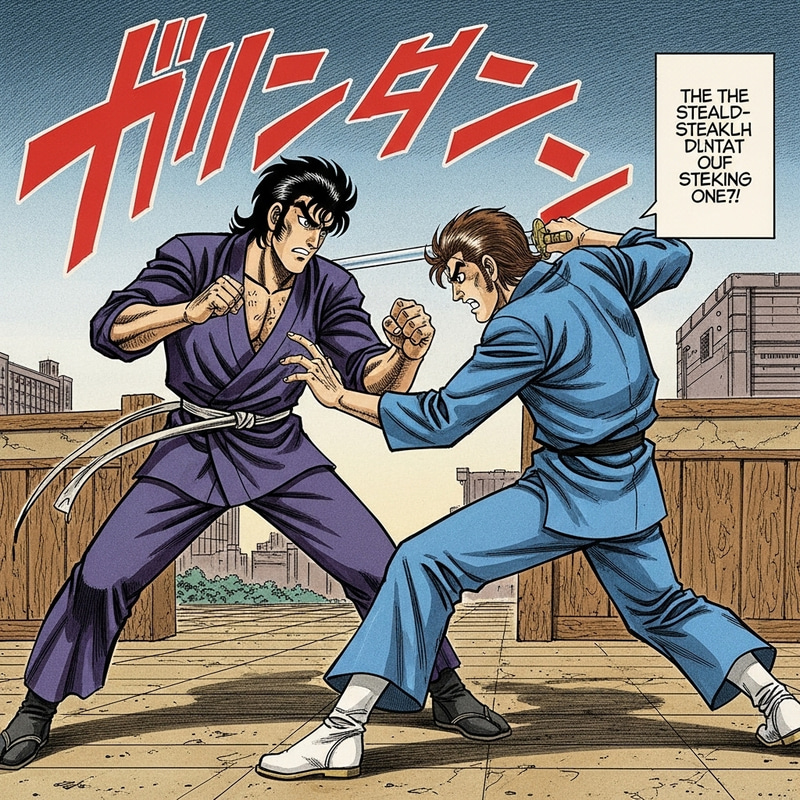Fierce Ninja Battle in Vibrant Manga Style Fierce Ninja Battle in Vibrant Manga Style