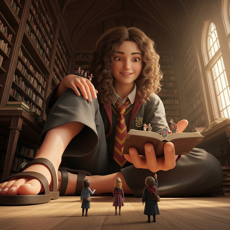 Colossal Giantess Hermione Granger in Library with Tiny People - Harry Potter Scene Colossal Giantess Hermione Granger in Library with Tiny People - Harry Potter Scene