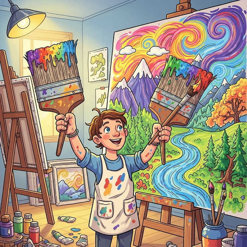 Handless Person Illustration with Paintbrush Hands Handless Person Illustration with Paintbrush Hands