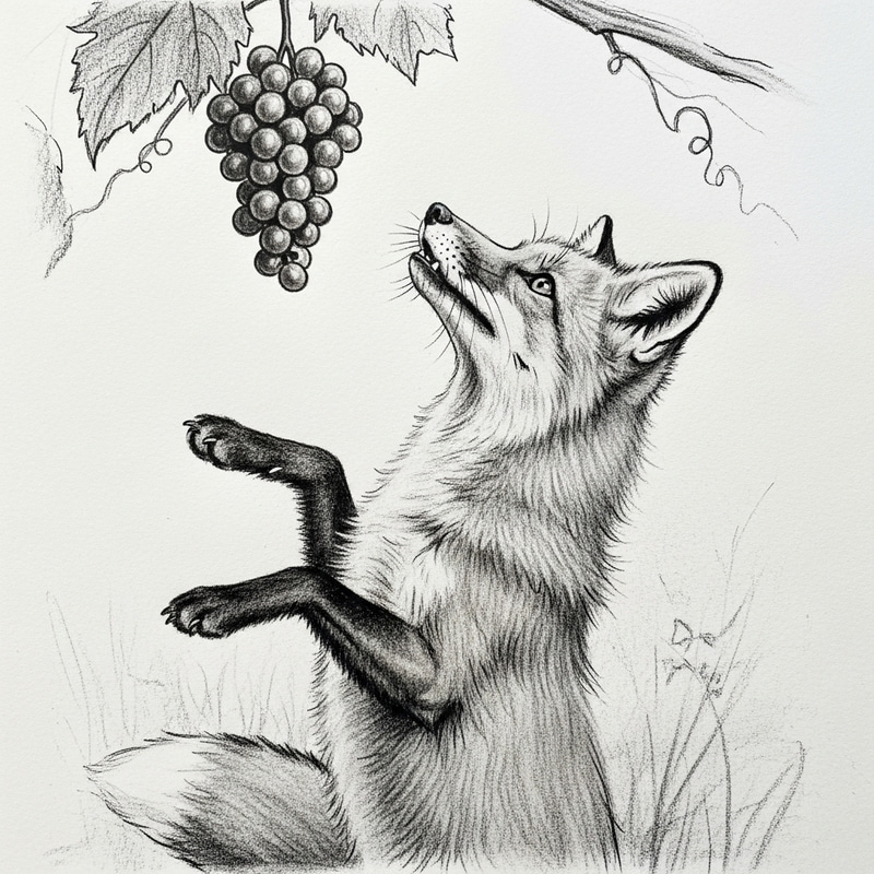 Fox and Grapes Charcoal Drawing Fox and Grapes Charcoal Drawing