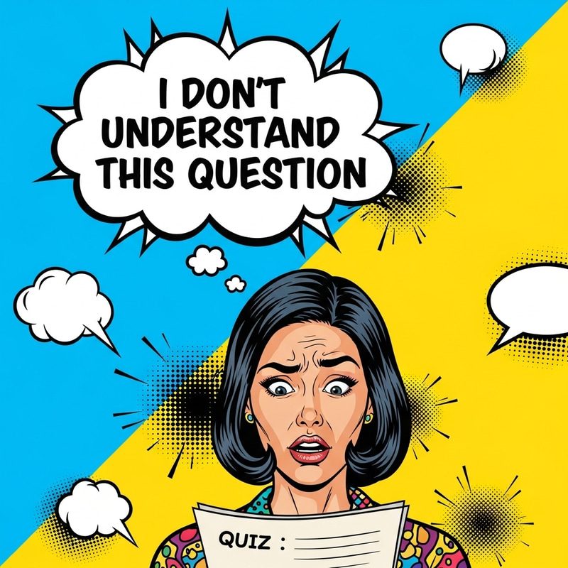 Playful Illustration of a Woman Confused with a Quiz Playful Illustration of a Woman Confused with a Quiz