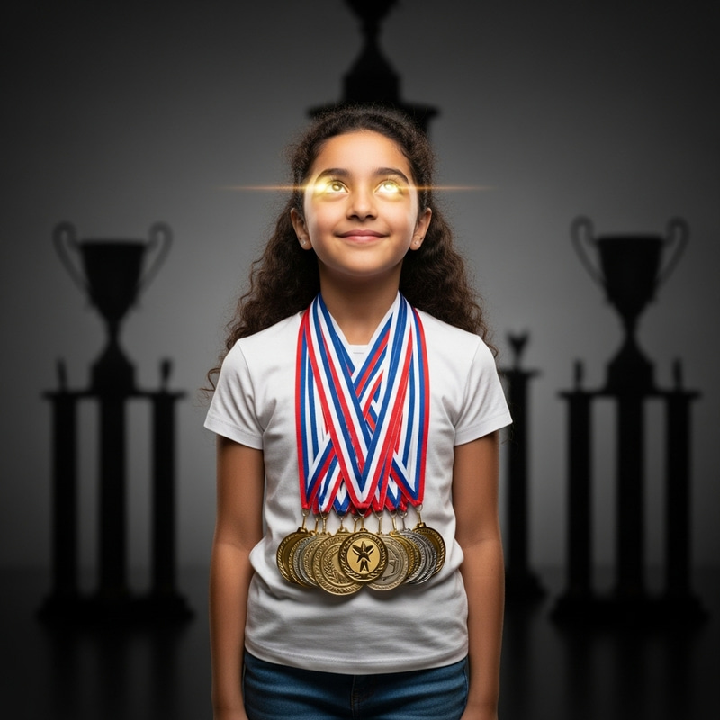 Girl Shining with Gold & Silver Medals