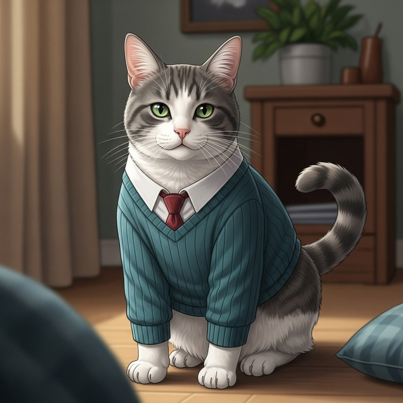 Grey and White Cat - Detailed Illustration Grey and White Cat - Detailed Illustration