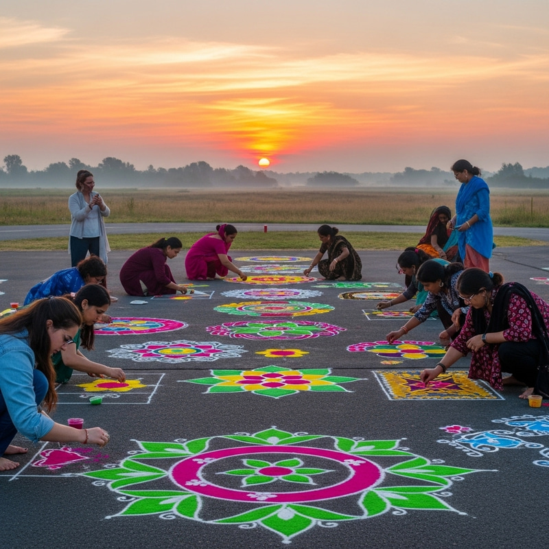 Indigenous Women Creating Beautiful Rangoli Art at Dawn Indigenous Women Creating Beautiful Rangoli Art at Dawn