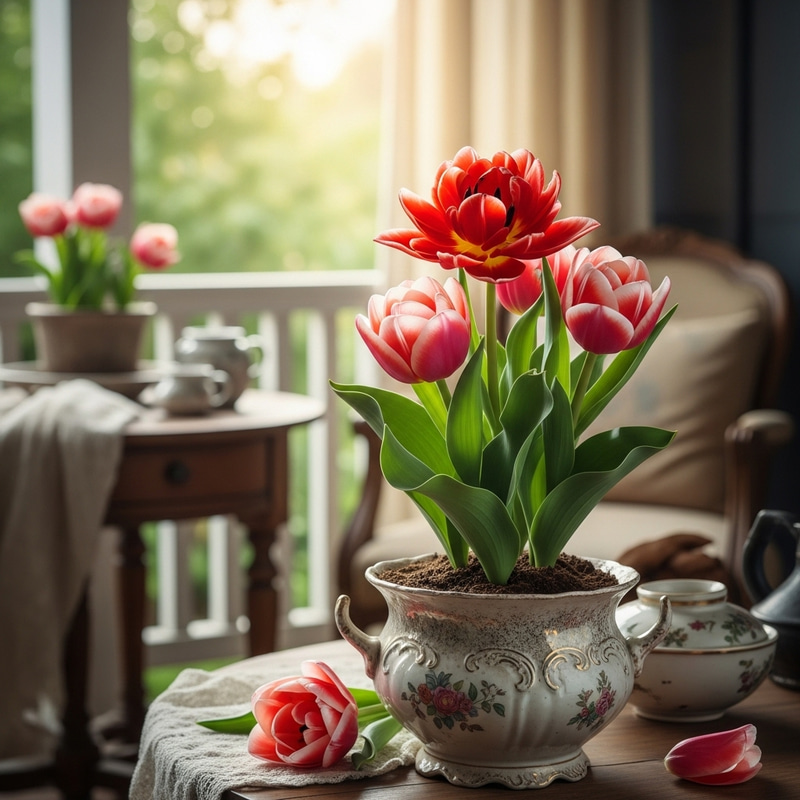 Vintage Tulip: Nostalgic Radiance in Aged Setting Vintage Tulip: Nostalgic Radiance in Aged Setting