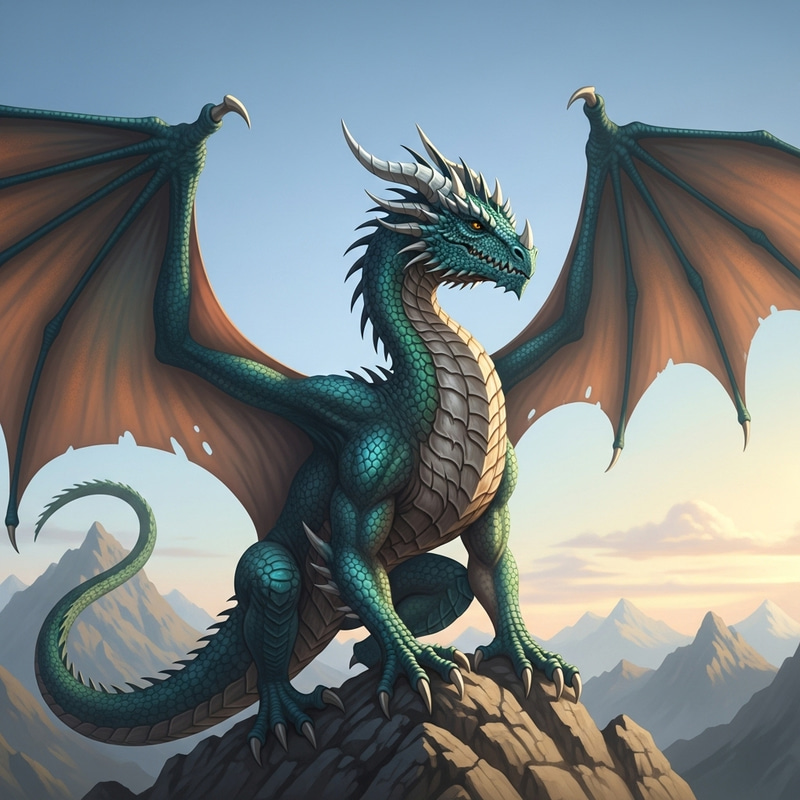 Majestic Dragon in Emerald & Sapphire | Ancient Mountain Peak Majestic Dragon in Emerald & Sapphire | Ancient Mountain Peak