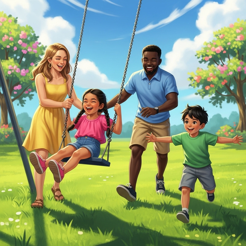 Joyful Family Playtime in a Sunlit Park