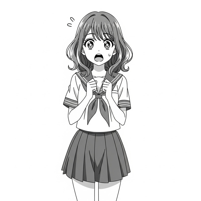 Surprised Anime Girl with Open Mouth | Asian Teenage School Uniform Character