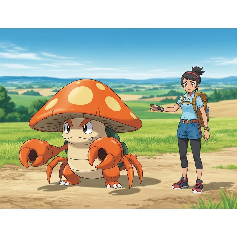 Pokémon Parasect with Trainer in Nature Scene Pokémon Parasect with Trainer in Nature Scene