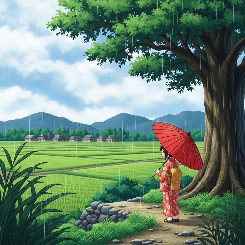 Beautiful Japanese Village in Gentle Rain Beautiful Japanese Village in Gentle Rain