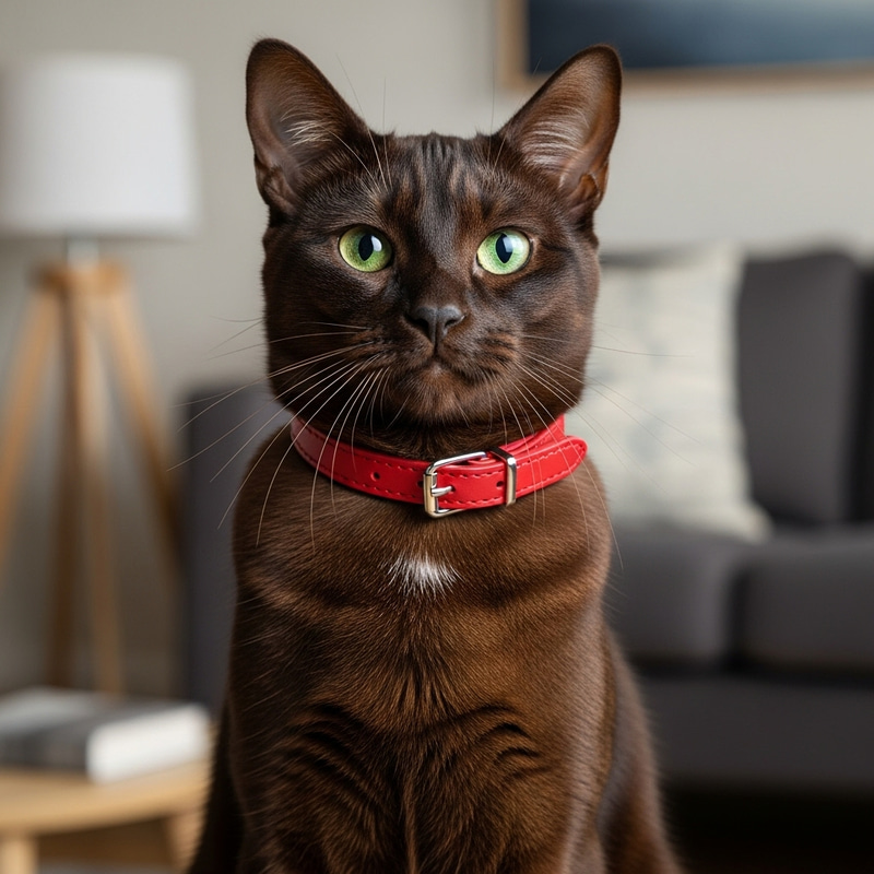 Brown-Haired Cat with Red Collar Brown-Haired Cat with Red Collar
