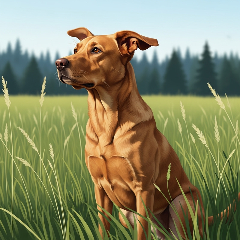 Pensive Dog in Serene Field | Tranquil Labrador Image