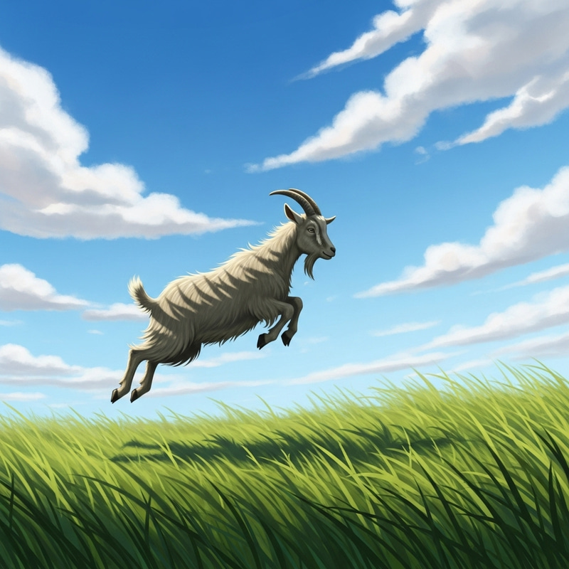 A Goat Flying - Whimsical Scene in the Sun