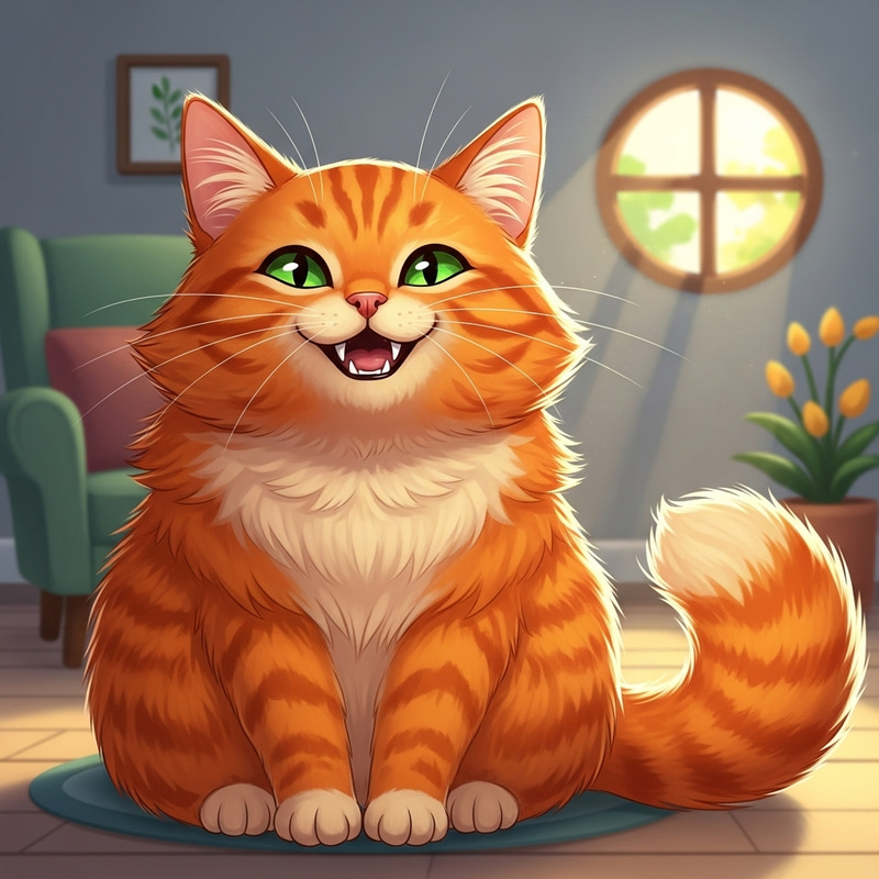 Smiling Cat Illustration: Vibrant Contentment in Emerald Green