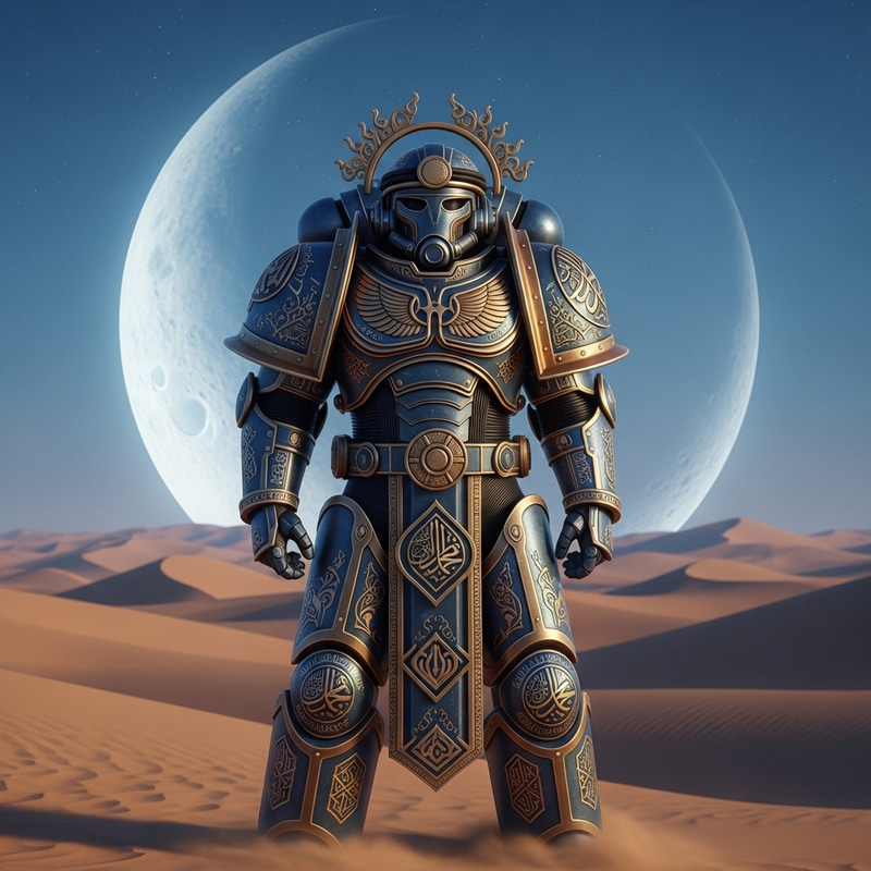 Space Marine Warrior in Islamic-Inspired Desert Scene Space Marine Warrior in Islamic-Inspired Desert Scene