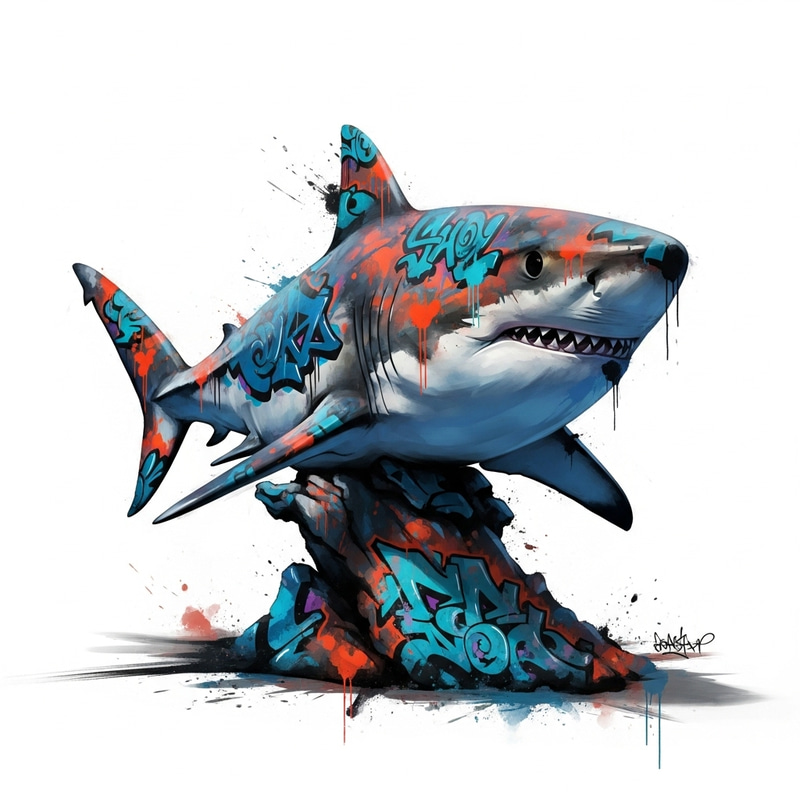 Graffiti Art Shark: Urban Colors & Dynamic Movement