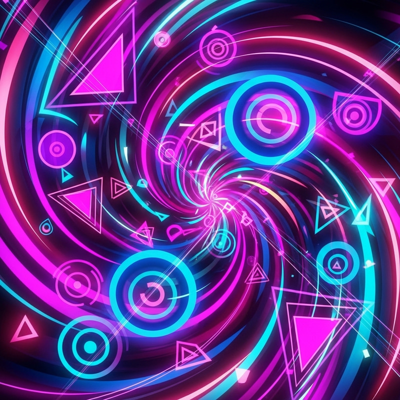 Neon Abstract Art - Swirling Patterns & Geometric Shapes Neon Abstract Art - Swirling Patterns & Geometric Shapes