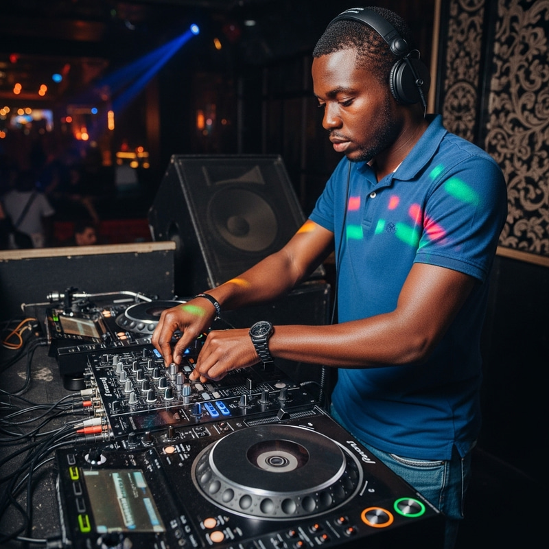 Black DJ on Turntables: Unforgettable Club Experience