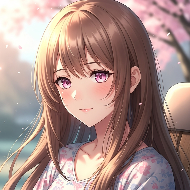 Stunning Anime Girl with Long Light Brown Hair and Pale Pink Eyes