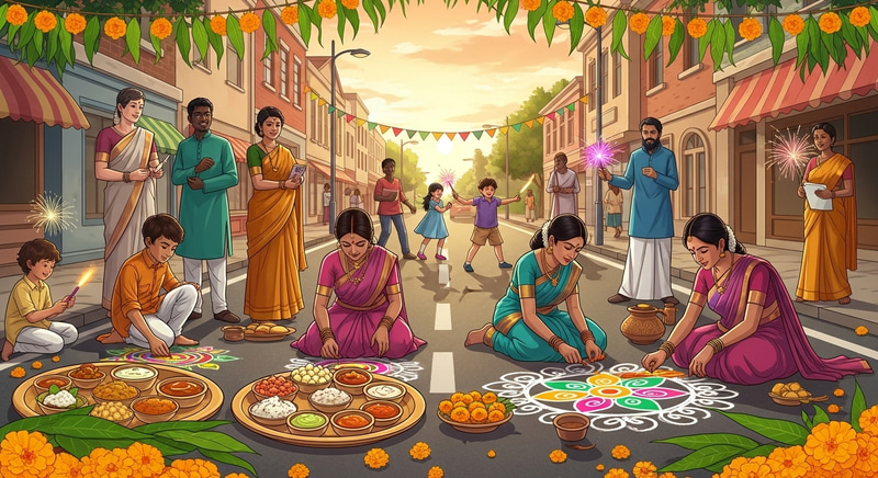 Ugadi Celebration: Multicultural Street Festivities with Rangoli & Fireworks