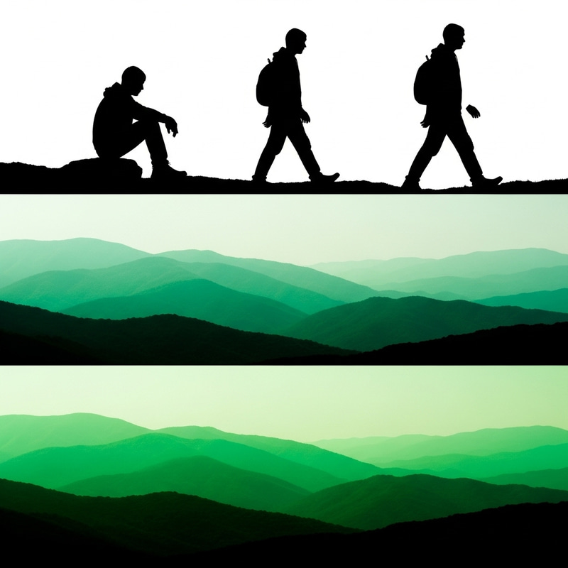 Silhouette Man Transitioning with Green Mountain Background Silhouette Man Transitioning with Green Mountain Background