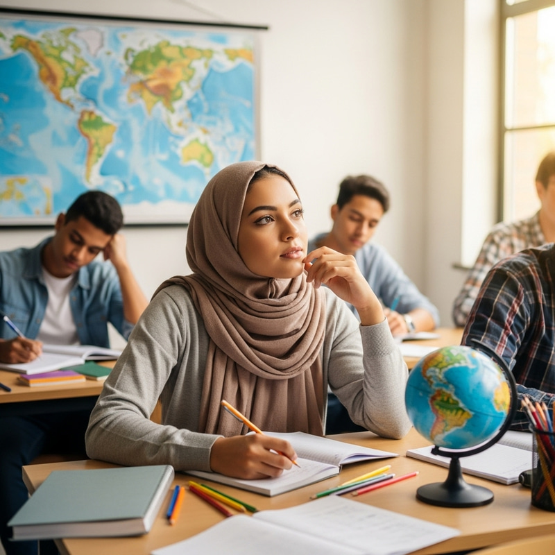 Beautiful Hijabi Student in Geography Class