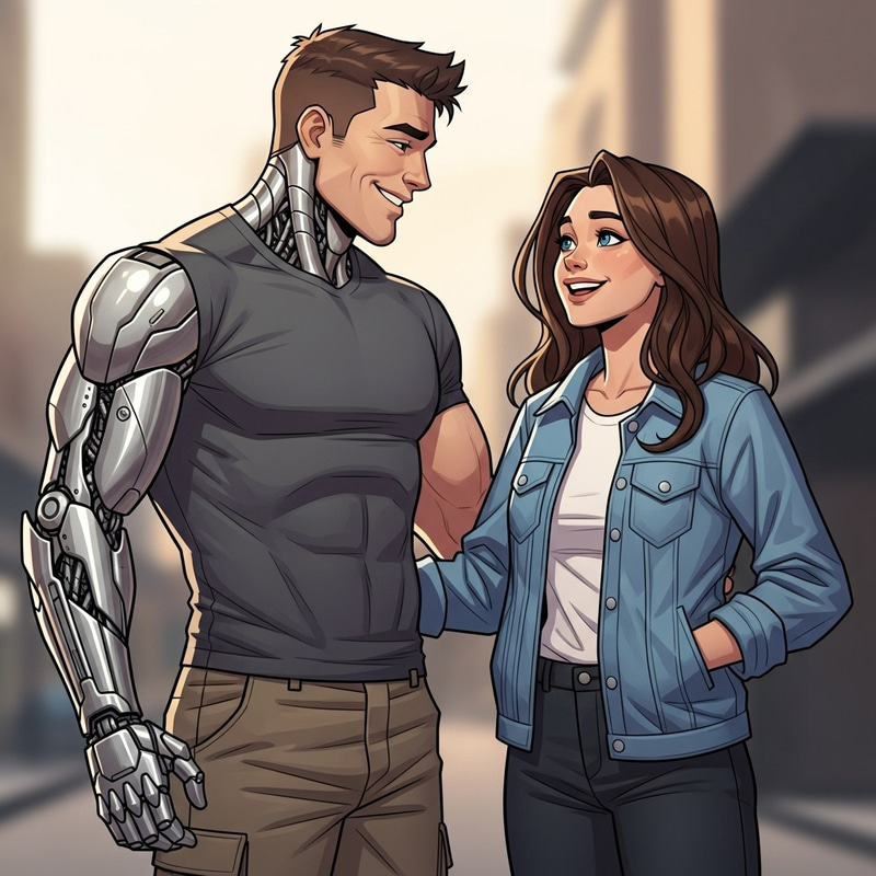 Bucky Barnes and Woman with Brown Hair and Blue Eyes in Modern Illustration