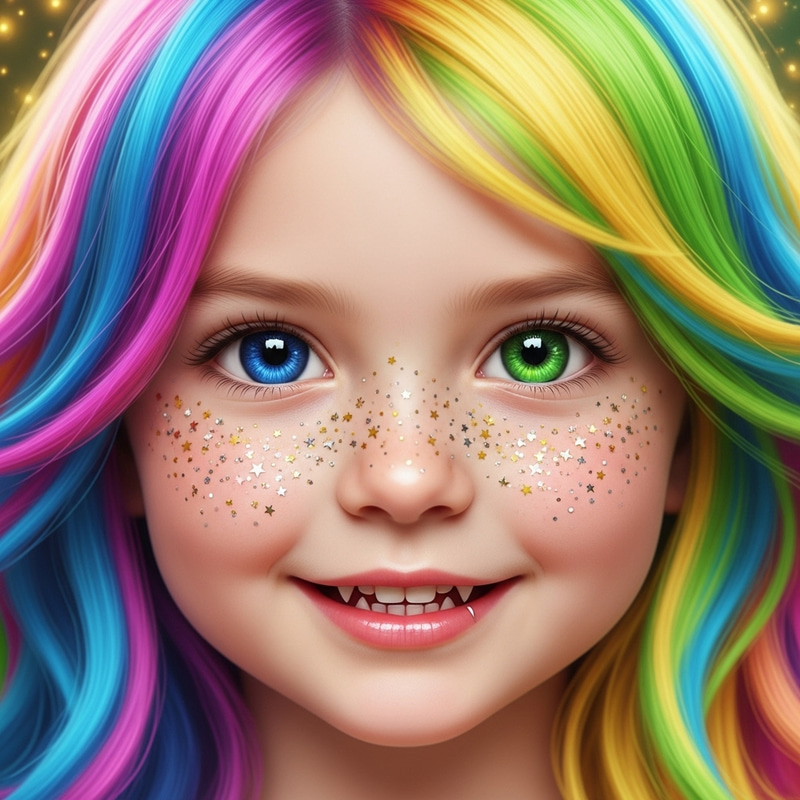 Colourful Haired Little Girl with Starry Freckles & Unique Eyes