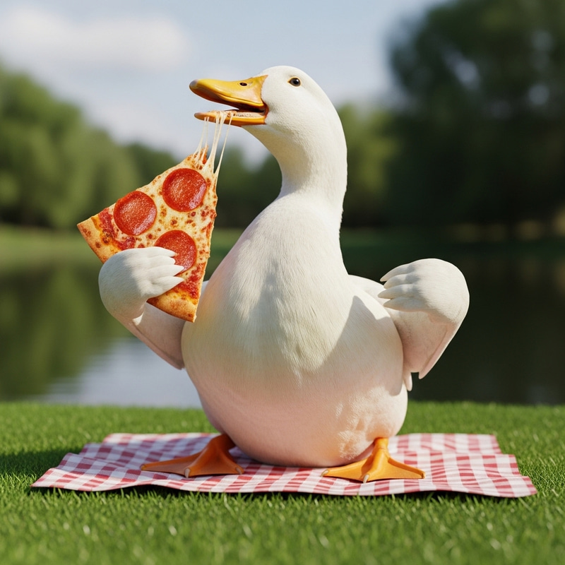Pizza-Loving Duck - Quirky Food Delight Pizza-Loving Duck - Quirky Food Delight