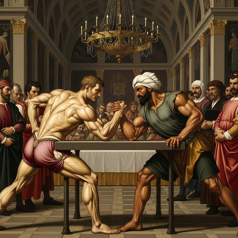 Muscular Men Renaissance Art: Arm-Wrestling Masterpiece Muscular Men Renaissance Art: Arm-Wrestling Masterpiece