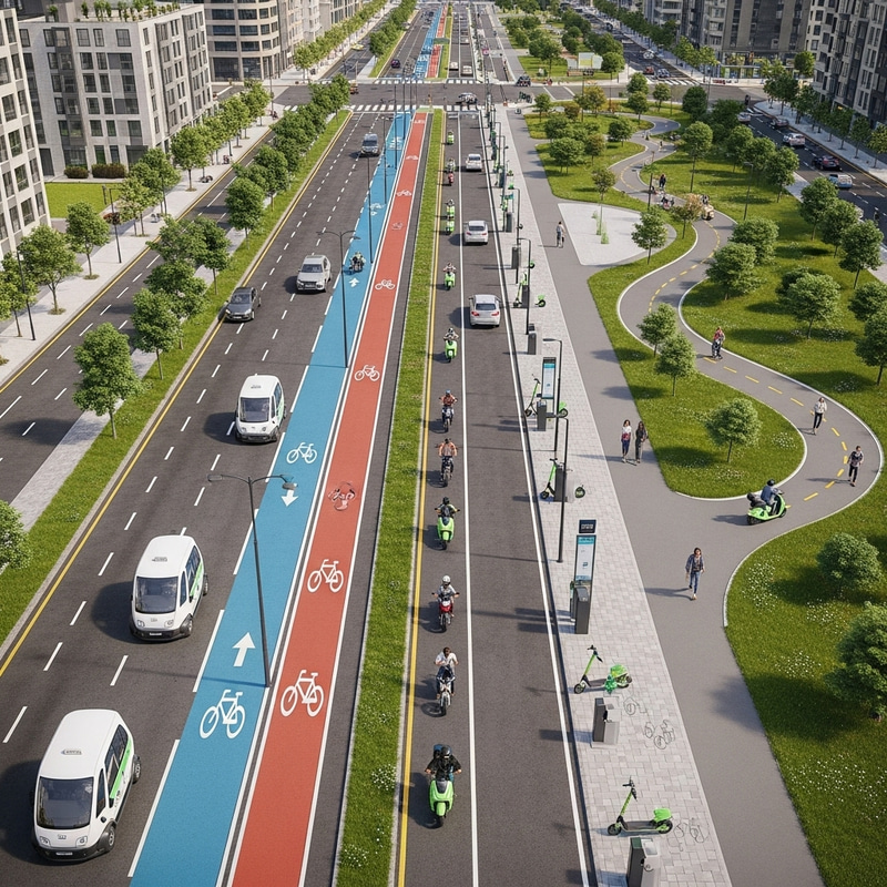 Micro-Mobility Infrastructure: Urban Cityscape Showcase