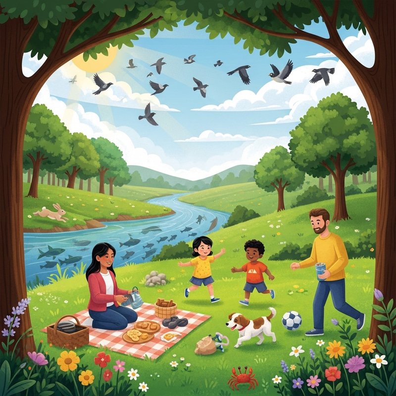 Peaceful Nature Harmony with Family Picnic Scene Peaceful Nature Harmony with Family Picnic Scene