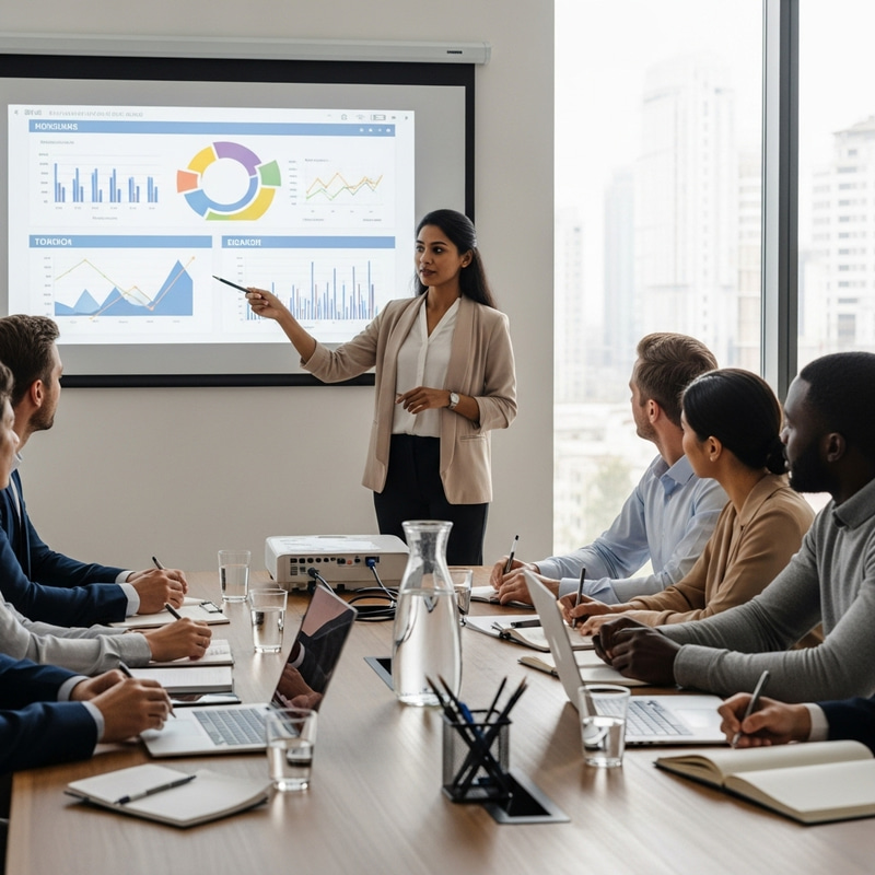 Diverse Professional Presentation Scene with Engaged Multiethnic Audience Diverse Professional Presentation Scene with Engaged Multiethnic Audience