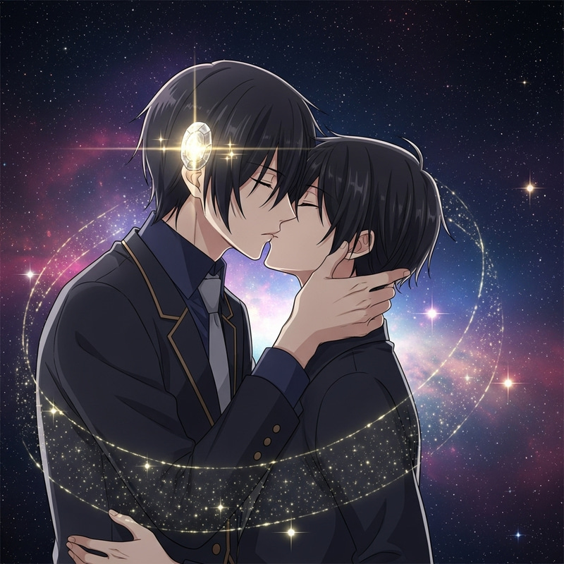 Intense Anime Kiss in Realistic Space between Friends