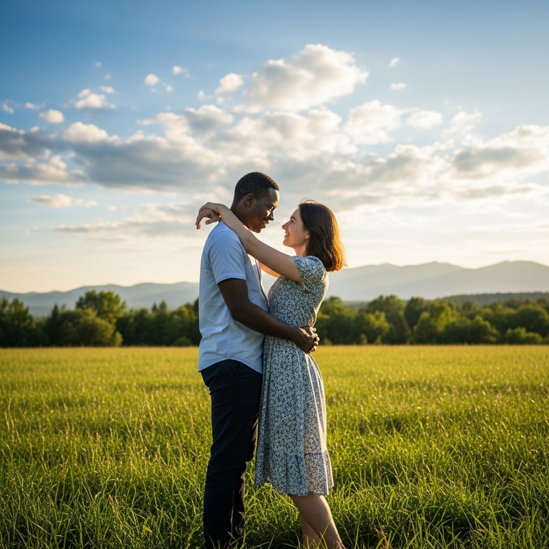 Tender Love Moment in Verdant Meadow | Romantic Silhouette Scene