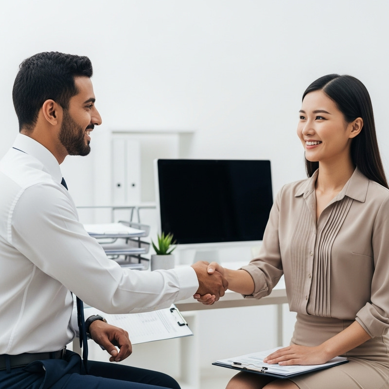 Successful Business-Customer Interaction: Employee and Customer Shaking Hands Successful Business-Customer Interaction: Employee and Customer Shaking Hands