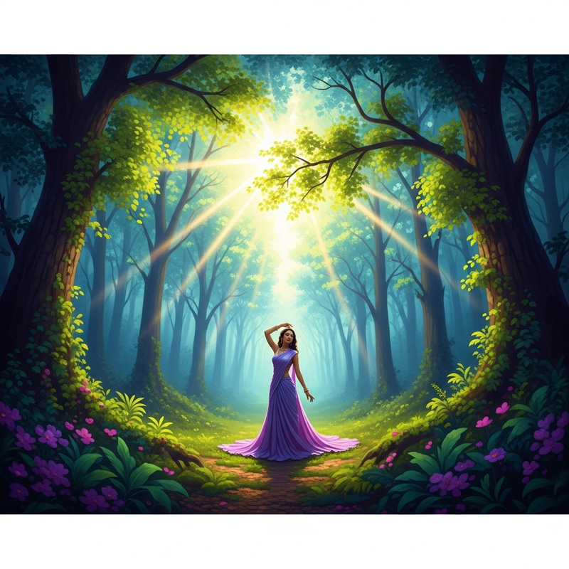 Enchanting Forest Dream with Graceful Woman - Inspired by Thomas Kinkade Enchanting Forest Dream with Graceful Woman - Inspired by Thomas Kinkade