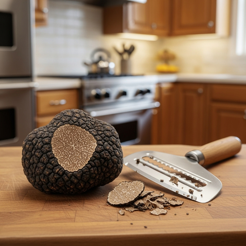 Exquisite Dark Brown Truffle on Elegant Wooden Board