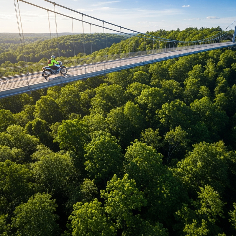 Breathtaking Aerial View of Lush Forest & Bridge Breathtaking Aerial View of Lush Forest & Bridge