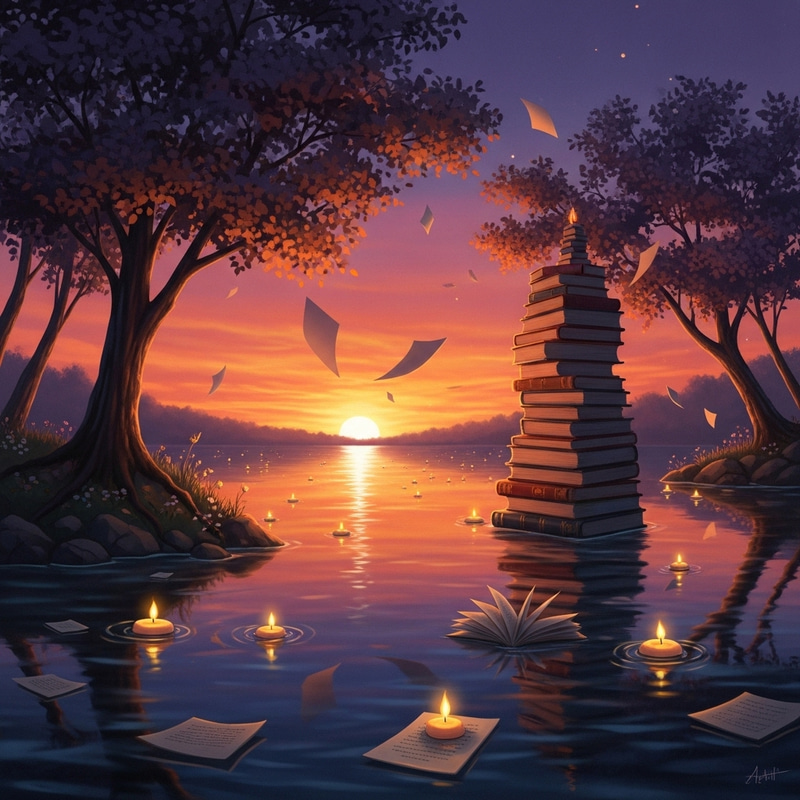 Surreal Dali-inspired Sunset: Floating Paper Trees & Candlelit Serenity Surreal Dali-inspired Sunset: Floating Paper Trees & Candlelit Serenity