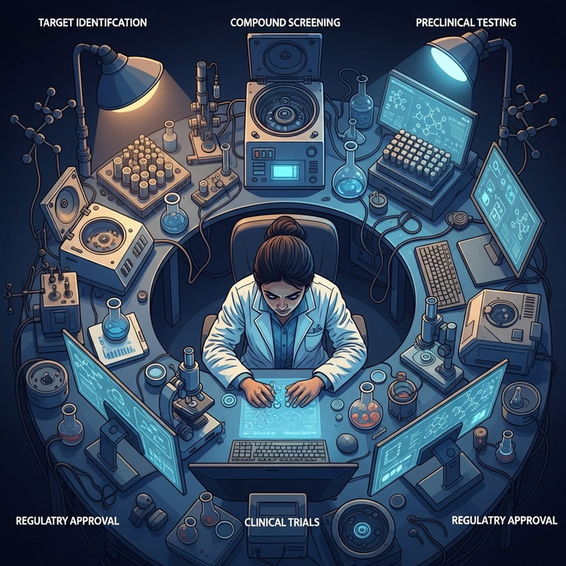 Drug Discovery & Development - Sci-Fi Inspired Digital Art Illustration Drug Discovery & Development - Sci-Fi Inspired Digital Art Illustration