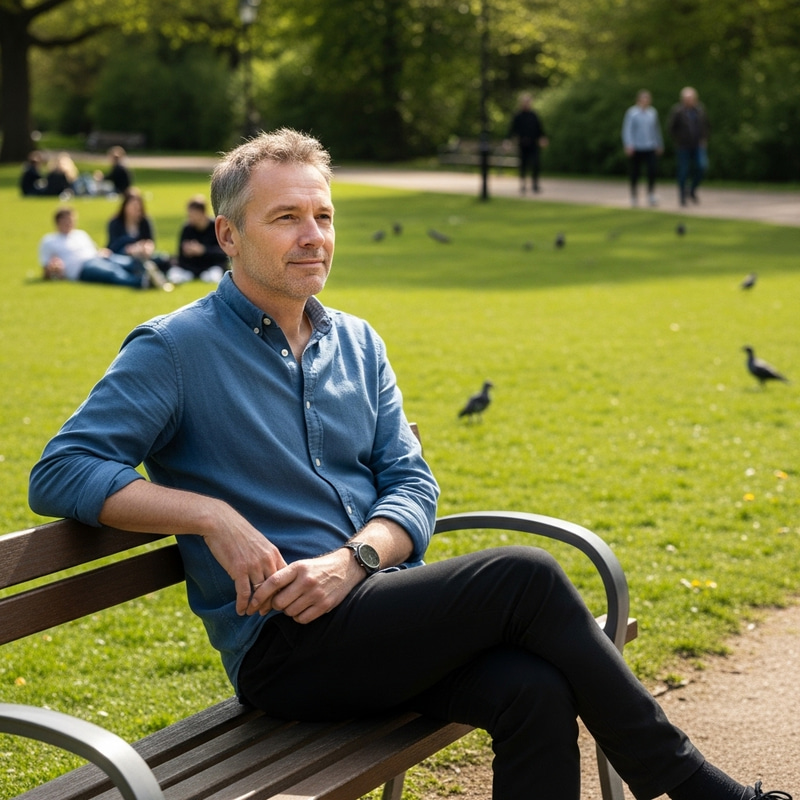 Man Sitting in Peaceful Park Man Sitting in Peaceful Park