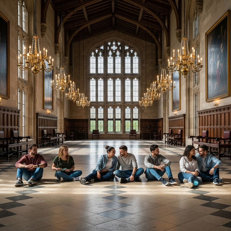 Diverse Couples Communicate in Grand Castle Setting