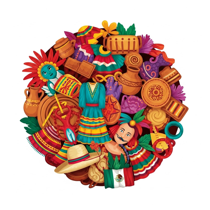 Abstract Mexican Cultural Elements - Artistic Expression