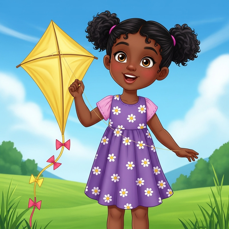 Young African Girl Flying a Lemon Kite Young African Girl Flying a Lemon Kite